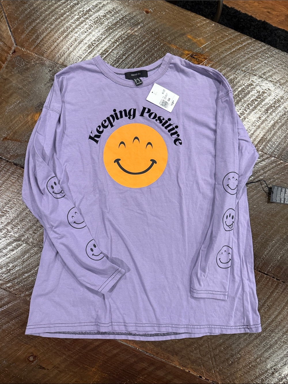 Forever 21 Lavender Long-Sleeve Tee with Orange Smiley Graphic